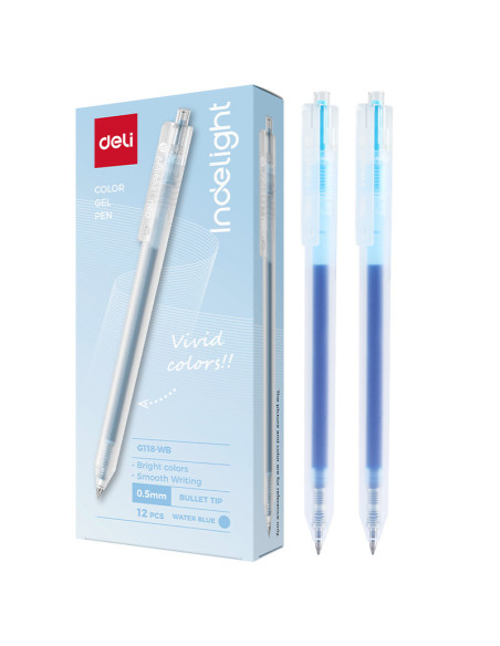 DLEG118-WB-12,Pix cu gel cu mecanism 0.5mm bleu Deli - Set 12