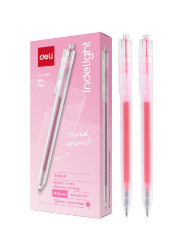 DLEG118-LP-12,Pix cu gel cu mecanism 0.5mm roz deschis Deli - Set 12