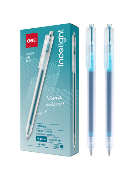 DLEG118-DG-12,Pix cu gel cu mecanism 0.5mm verde inchis Deli - Set 12