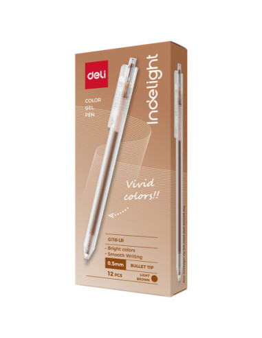 DLEG118-LR-12,Pix cu gel cu mecanism 0.5mm maro deschis Deli - Set 12