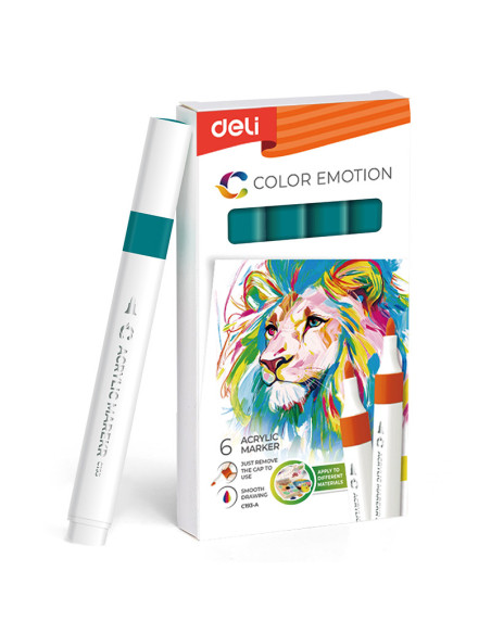 DLEC193A-GT-6,Marker acrilic verde turcoaz color emotion Deli - Set 6