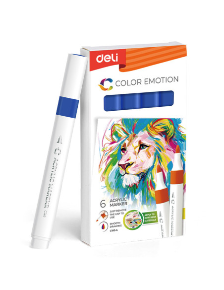 DLEC193A-BL-6,Marker acrilic albastru color emotion Deli - Set 6