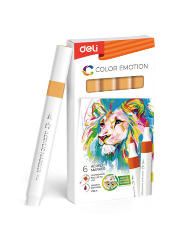 DLEC193A-OY-6,Marker acrilic portocaliu galben color emotion Deli - Set 6