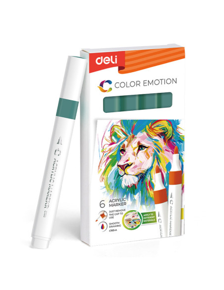 DLEC193A-GP-6,Marker acrilic verde pastel color emotion Deli - Set 6