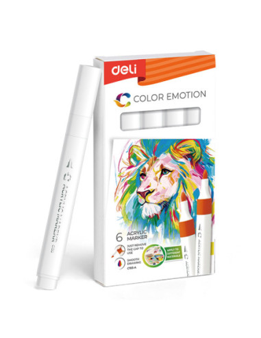 DLEC193A-WT-6,Marker acrilic alb color emotion Deli - Set 6