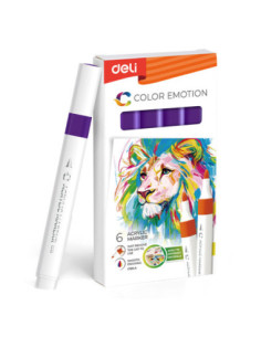 DLEC193A-DV-6,Marker acrilic violet inchis color emotion Deli - Set 6
