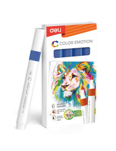 DLEC193A-DB-6,Marker acrilic albastru inchis color emotion Deli - Set 6