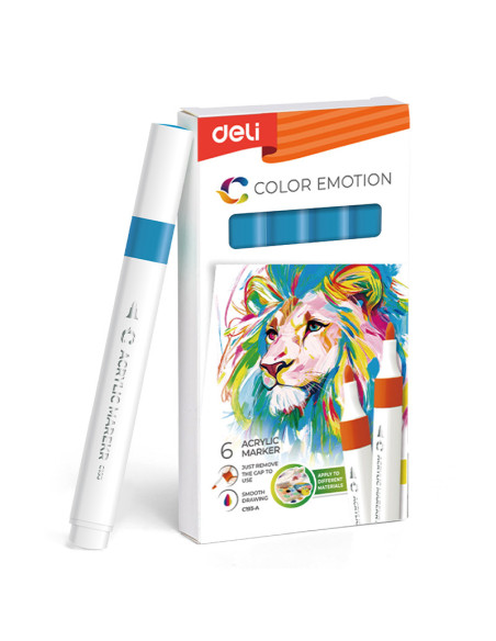 DLEC193A-RB-6,Marker acrilic albastru regal color emotion Deli - Set 6