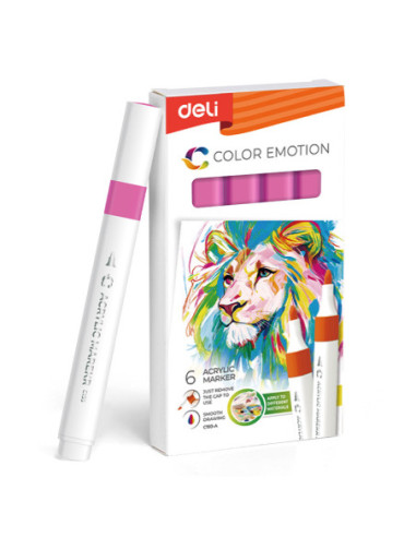 DLEC193A-DP-6,Marker acrilic roz aprins color emotion Deli - Set 6