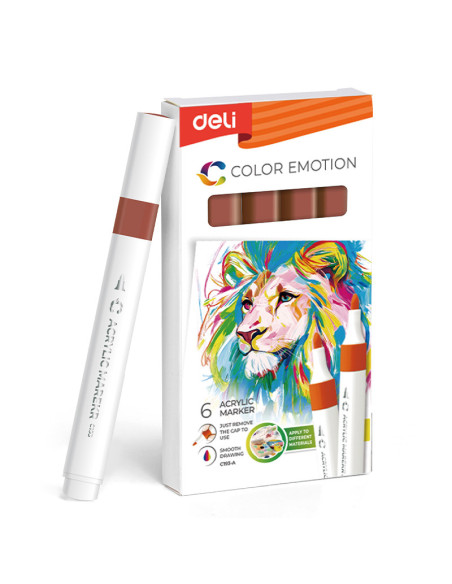 DLEC193A-BR-6,Marker acrilic maro color emotion Deli - Set 6