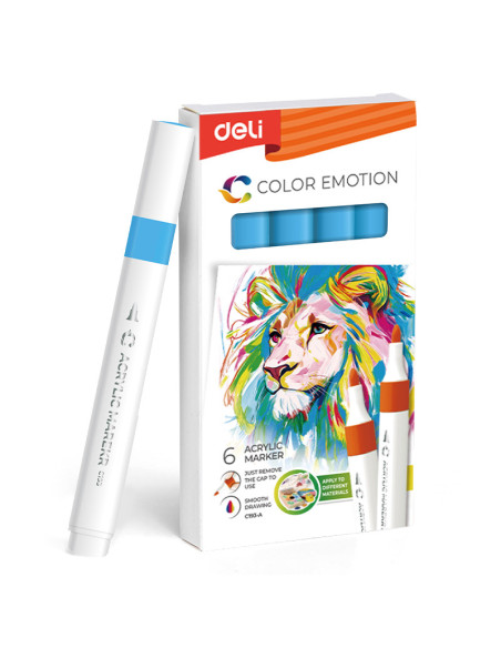 DLEC193A-SB-6,Marker acrilic albastru pastel color emotion Deli - Set 6