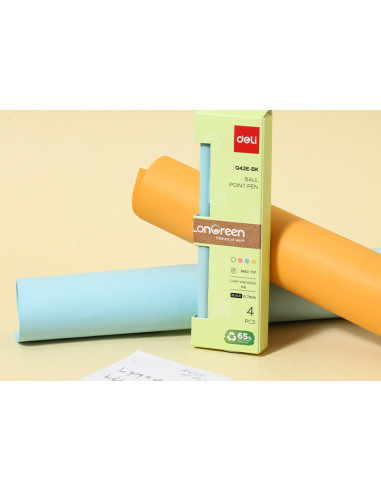 DLEQ42E-BK,Set 4 pixuri cu mecanism 0.7mm corp pastel negru longreen plastic reciclat Deli