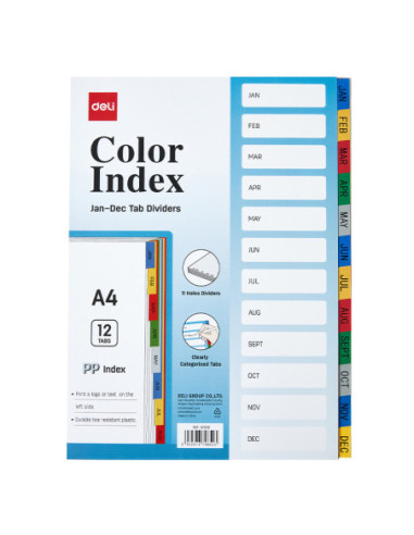 DLE5725B,Separatoare index plastic ian-dec Deli