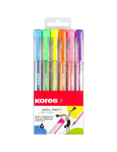KO28216,Pix cu gel k11 0.4mm culori neon 6/set Kores
