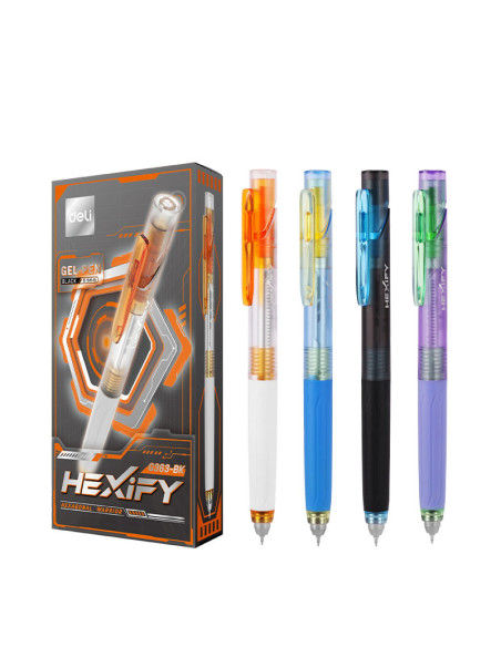 DLEG363-BK-12,Pix cu gel cu mecanism 0.5mm negru quick dry hexify Deli - Set 12