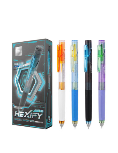 DLEG363-BL-12,Pix cu gel cu mecanism 0.5mm albastru quick dry hexify Deli - Set 12
