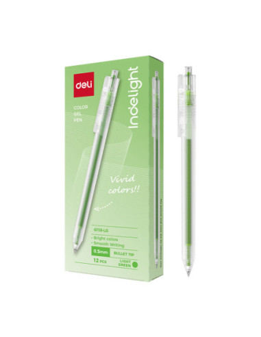 DLEG118-LG-12,Pix cu gel cu mecanism 0.5mm verde deschis Deli - Set 12