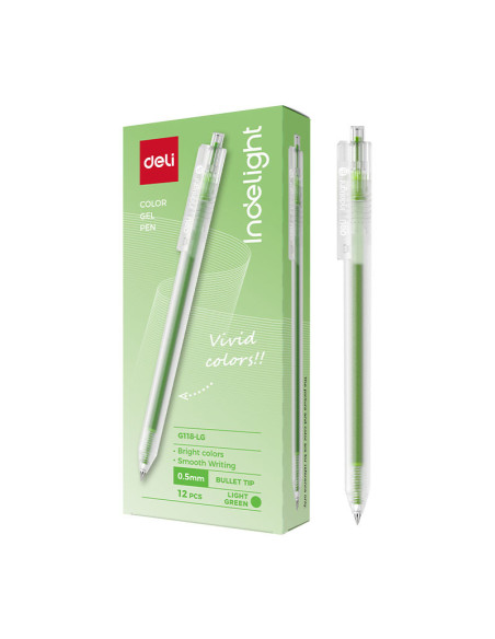DLEG118-LG-12,Pix cu gel cu mecanism 0.5mm verde deschis Deli - Set 12