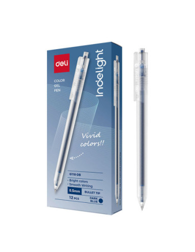 DLEG118-DB-12,Pix cu gel cu mecanism 0.5mm albastru inchis Deli - Set 12