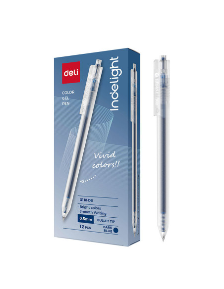 DLEG118-DB-12,Pix cu gel cu mecanism 0.5mm albastru inchis Deli - Set 12
