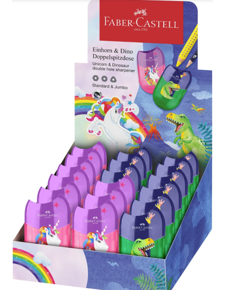 FC183551-18,Ascutitoare plastic dubla cu container unicorni si dinozauri Faber-castell - Set 18