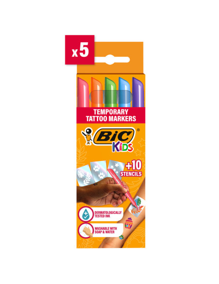 BC516874,Marker tattoo kids set 5 markere + 10 sabloane Bic