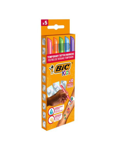 BC516874,Marker tattoo kids set 5 markere + 10 sabloane Bic