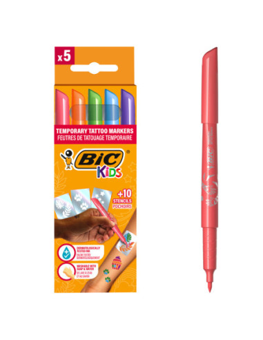 BC516874,Marker tattoo kids set 5 markere + 10 sabloane Bic