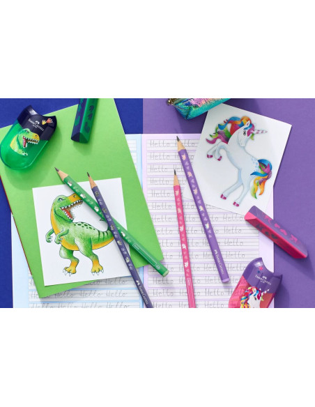 FC183552-10,Ascutitoare plastic dubla cu container dinozauri Faber-castell - Set 10