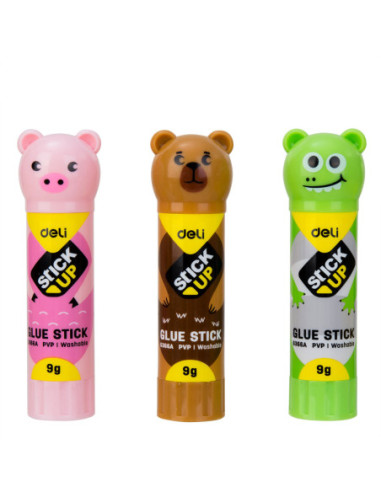 DLE6366A-12,Lipici stick 9g model animale Deli - Set 12