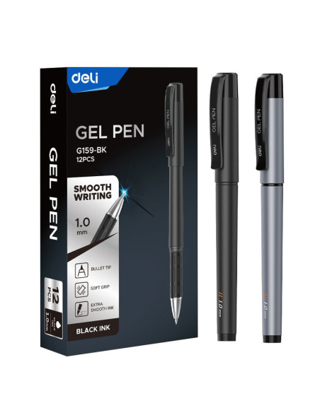 DLEG159-BK-12,Pix cu gel si grip g159 1.0mm negru Deli - Set 12