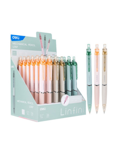 DLEU747-36,Creion mecanic 0.7mm linfini culori macarons Deli - Set 36
