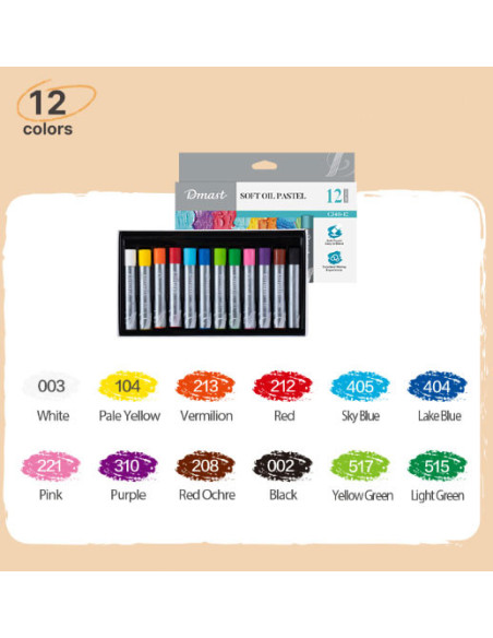 DLEC340-12,Creioane ulei pastel profesionale 12 culori Dmast by pebeo