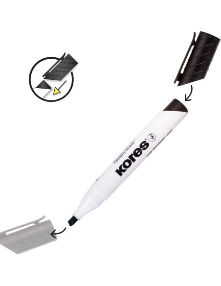 KO20850-12,Marker whiteboard negru varf tesit Kores - Set 12