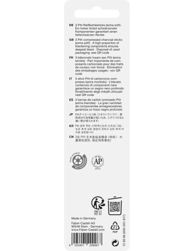 FC129996,Blister 3 buc carbune presat pitt monochrome extra-soft Faber-castell