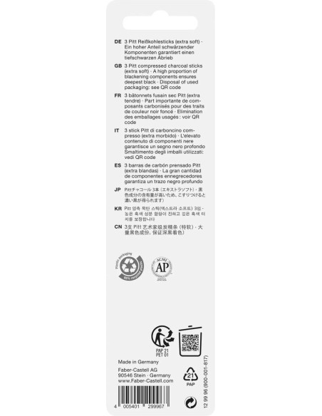 FC129996,Blister 3 buc carbune presat pitt monochrome extra-soft Faber-castell