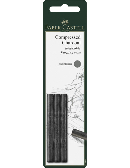 FC129999,Blister 3 buc carbune presat pitt monochrome medium faber-castel
