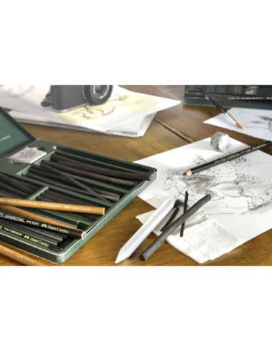 FC129997,Blister 3 buc carbune presat pitt monochrome soft Faber-castell
