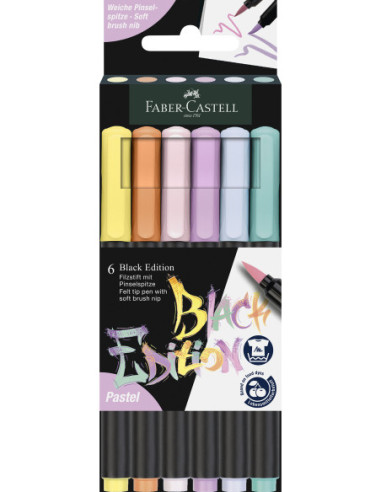 FC116453,Brush pens black edition set 6 culori pastel Faber-castell