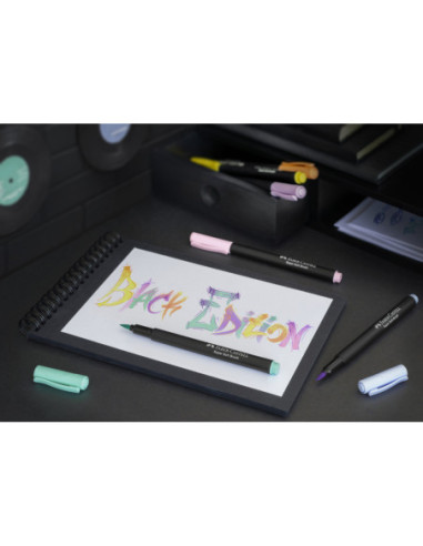 FC116453,Brush pens black edition set 6 culori pastel Faber-castell