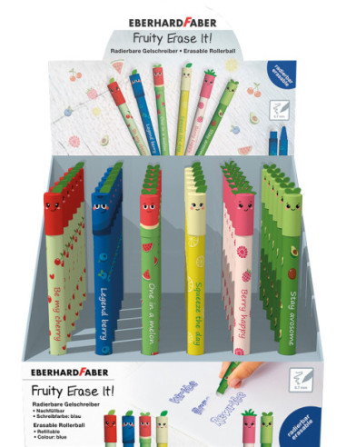 EF560185,Display 36 rollere 0.7 mm albastru erasable fructe Eberhard faber