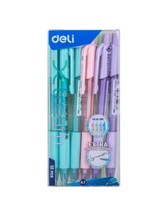 Pix cu gel cu mecanism 0.7mm corp pastel xtream albastru Deli - Set 12