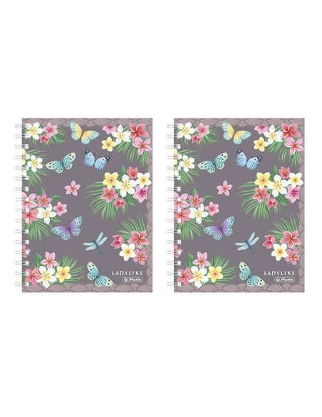 Set 2 caiete A5 cu spira Herlitz, 100 file, matematica, Ladylike butterflies