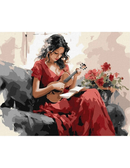 KHO8366,Pictura pe numere cu sasiu Oameni C&acircnt&acircnd la vioară 40x50 cm KHO8366