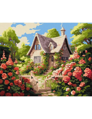 KHO6338,Pictura pe numere cu sasiu Peisaje Casa la tara 40x50 cm KHO6338
