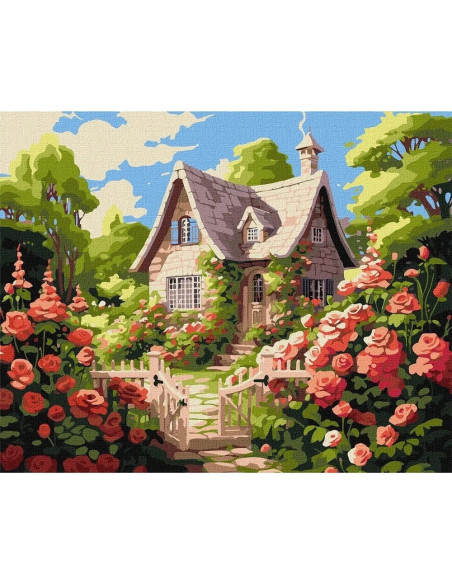 KHO6338,Pictura pe numere cu sasiu Peisaje Casa la tara 40x50 cm KHO6338