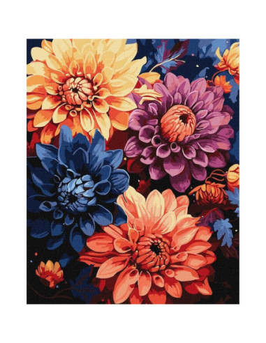 KHO3248,Pictura pe numere cu sasiu Flori Dalii strălucitoare 40x50 cm KHO3248