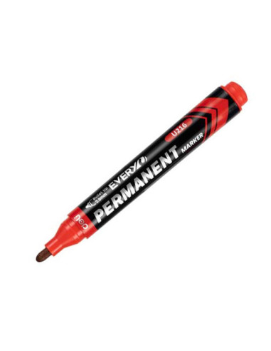DLEU216-RD-12,Marker permanent rosu varf rotund 2.5mm Deli - Set 12