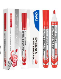 DLEU016-RD-12,Marker whiteboard rosu 2.5mm Deli - Set 12 2