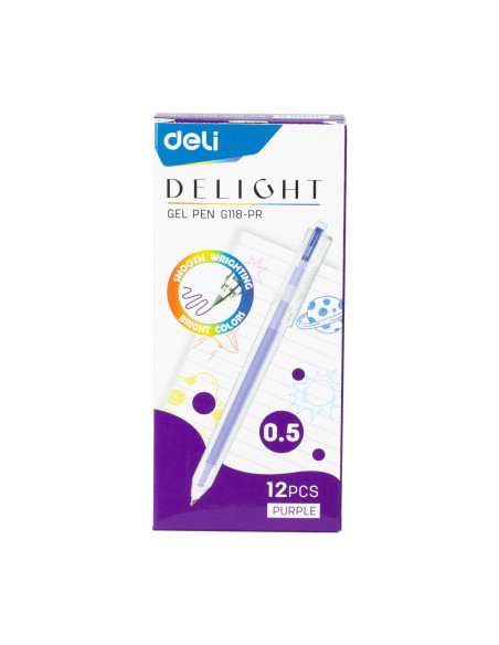 DLEG118-PR-12,Pix cu gel cu mecanism 0.5mm mov delight Deli - Set 12